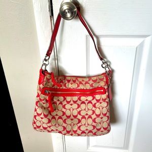 Coach Poppy Handbag. Red and beige.